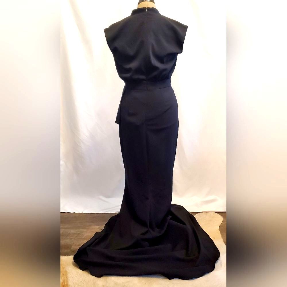 Badgley Mischka Women's Mermaid Gown 6 Black V-Neck Cap Sleeve Eveningwear - Picture 13 of 13